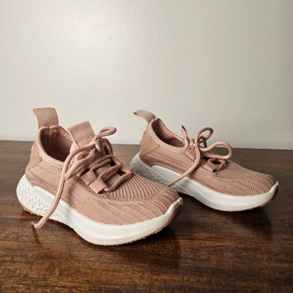 Dusty Pink Toddler Athletic Sneakers Lace-Up Knit Mesh White Platform Sole